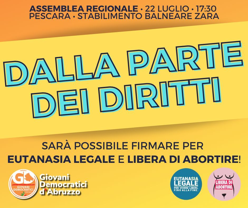 Dalla parte dei diritti: il 22 luglio a Pescara l’Assemblea regionale dei Giovani Democratici