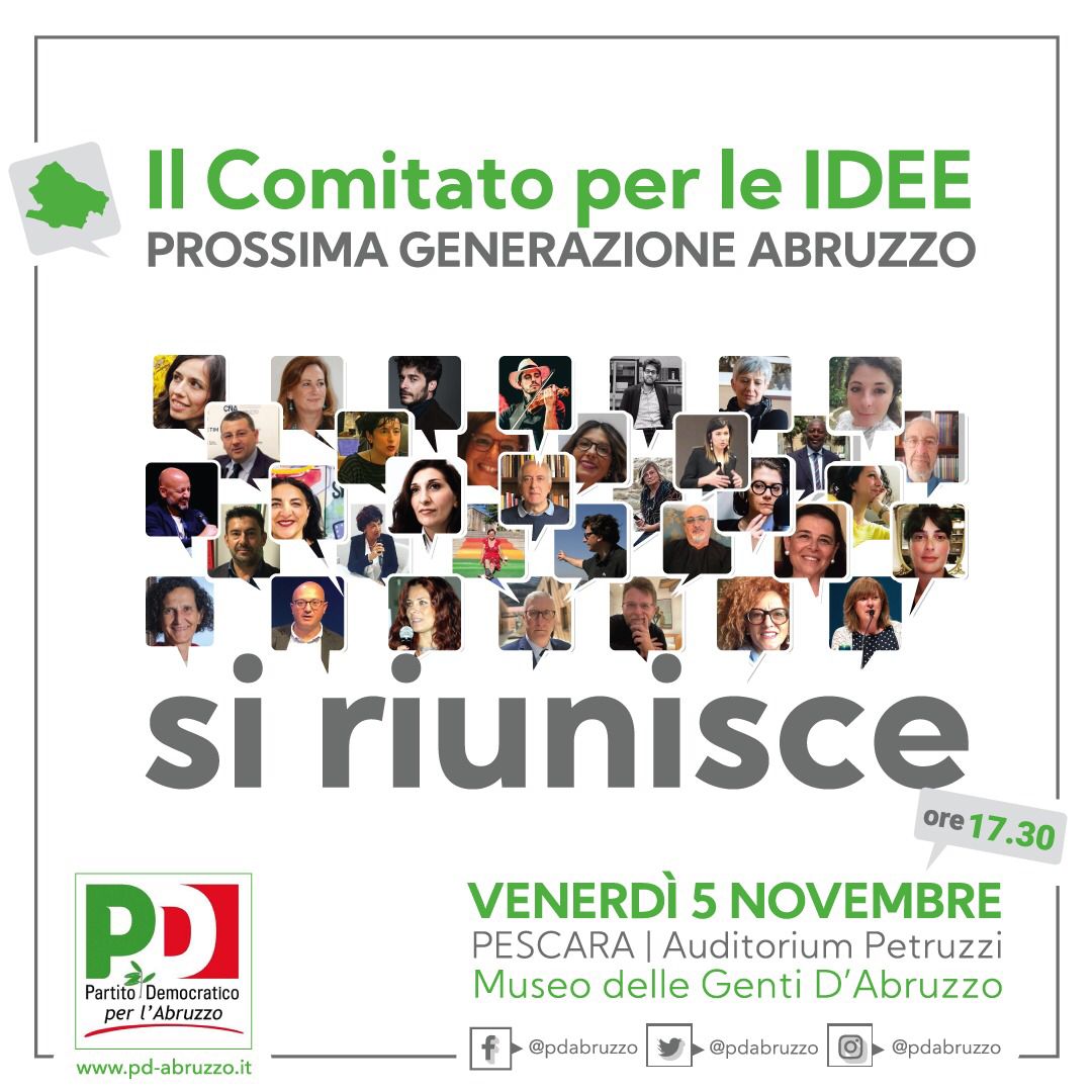 Venerdì 5 novembre a Pescara si insedia il Comitato per le idee promosso dal PD Abruzzo