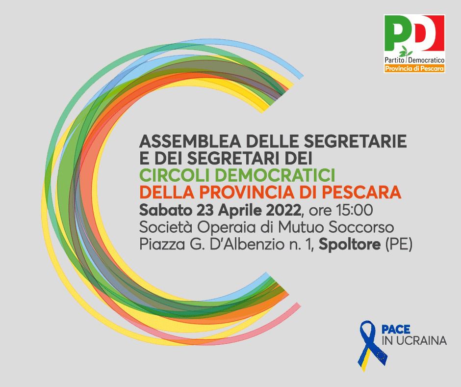 Il 23 aprile l’Assemblea dei circoli del Pd della provincia di Pescara