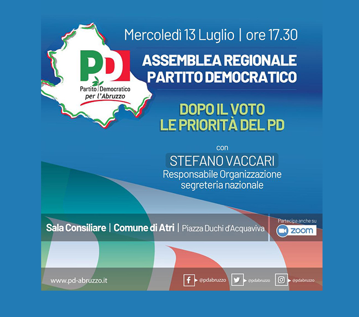 Il 13 luglio Assemblea del PD Abruzzo, nel vivo il cantiere per l’alternativa