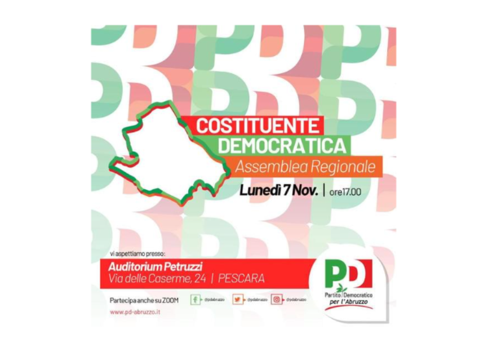 La Costituente Democratica: il 7 novembre l’Assemblea del PD Abruzzo