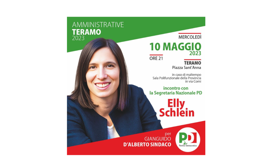 Il 10 maggio Elly Schlein a Teramo